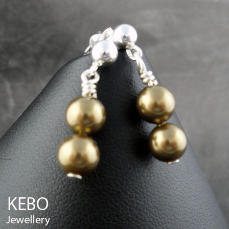 Bronzed Earrings-Swarovski, Glass, Pearls, sterling, silver, unique, stunning, kebo, jewellery, earrings, handmade, jewelry, bronze
