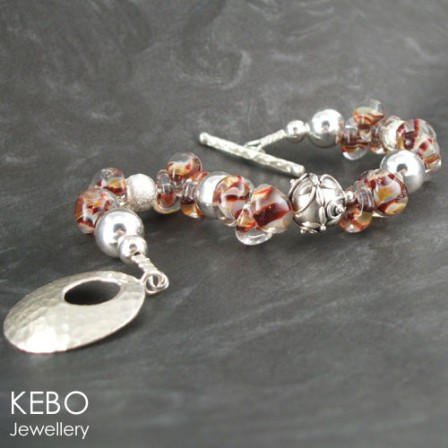 Candy Corn Bracelet-Lampwork, Brosilicate, Glass, boro, sterling, silver, bali, unique, bracelet, kebo, jewellery, handmade, homemade, handcrafted 