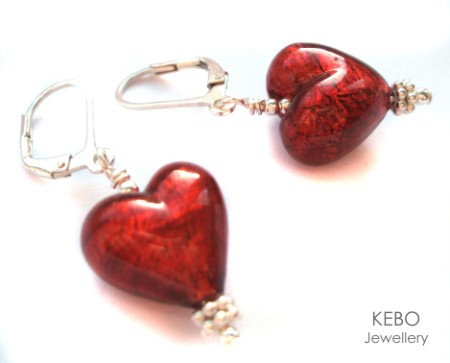 Heart of Murano Earrings - Deep Red-