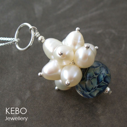 Starburst Necklace-Becky Fairclough, freshwater, pearls, necklace, artisan, glass, lampwork