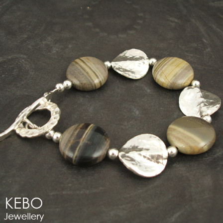 Stepping Stones Bracelet-Silver Leaf Jasper, Karen Hill Tribe, Silver, bracelet, handmade, UK, handcrafted, kebo, jewellery, sterling

